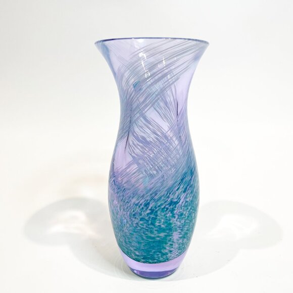 Caithness Scotland Purple Blue Swirl Blown Glass Bud Vase 5.5” Scotland - Picture 2 of 7